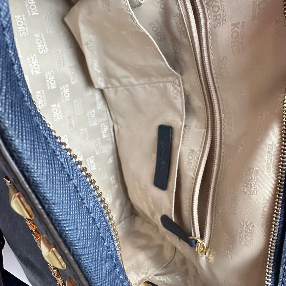 Michael Kors Large TZ SELMA STUD Satchel Bag NAVY Blue Saffiano Leather